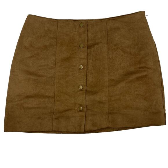 GAP Brown Suede Mini Skirt Gold Buttons Sz 10 - Picture 1 of 8